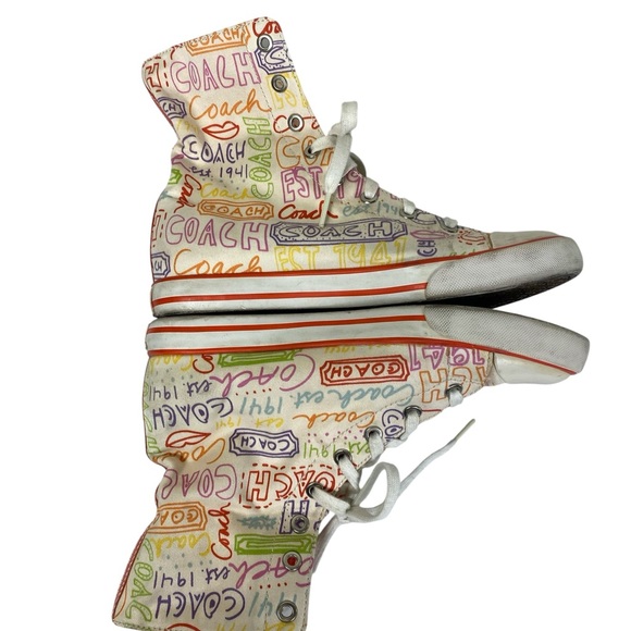 Coach Bonney White orange High-Top Sneakers with Multicolor Logo Print - Picture 6 of 9